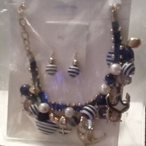 IC COLLECTION Blue and Gold Anchor Necklace Set